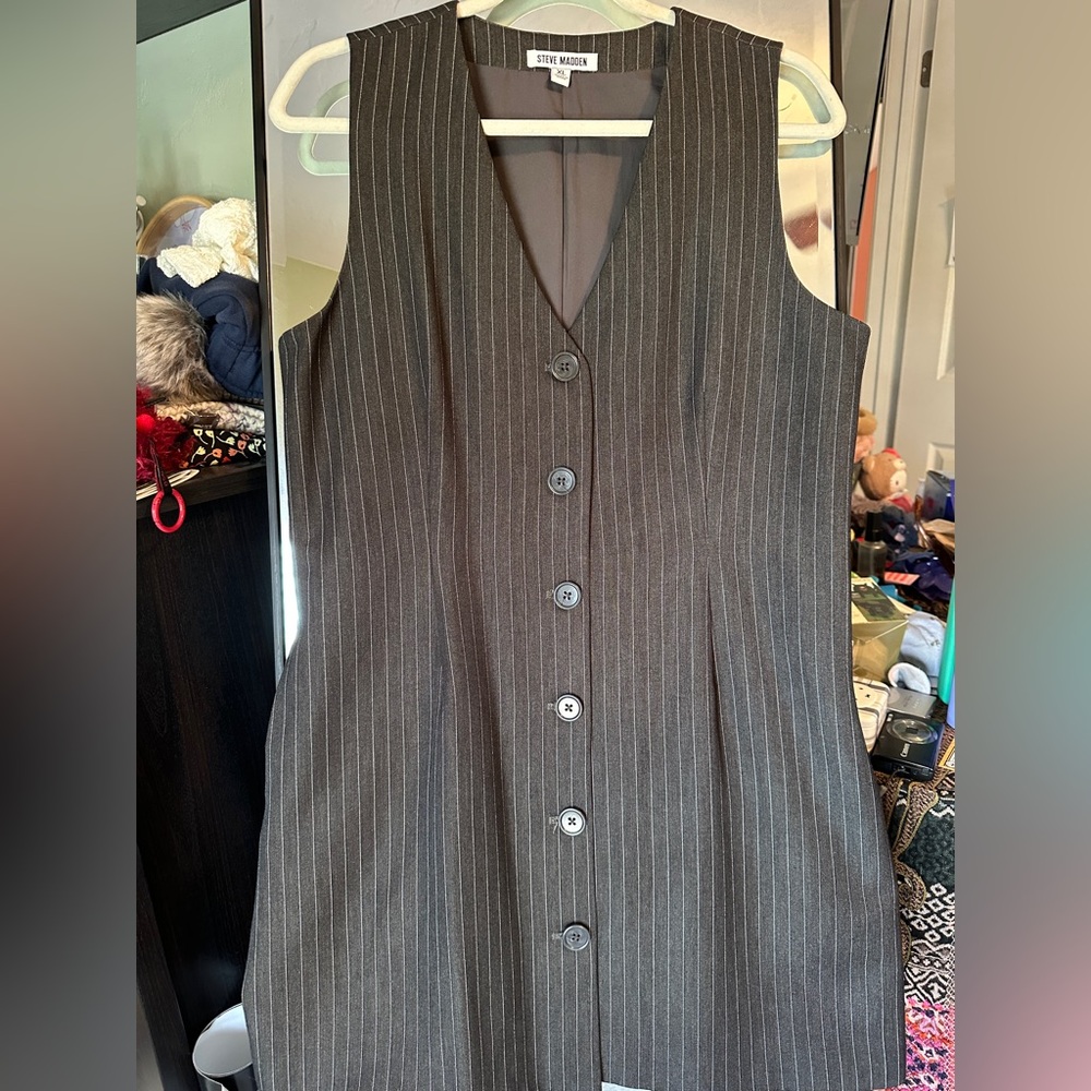 Steve Madden Charcoal Pinstripe Button Down Mini Dress